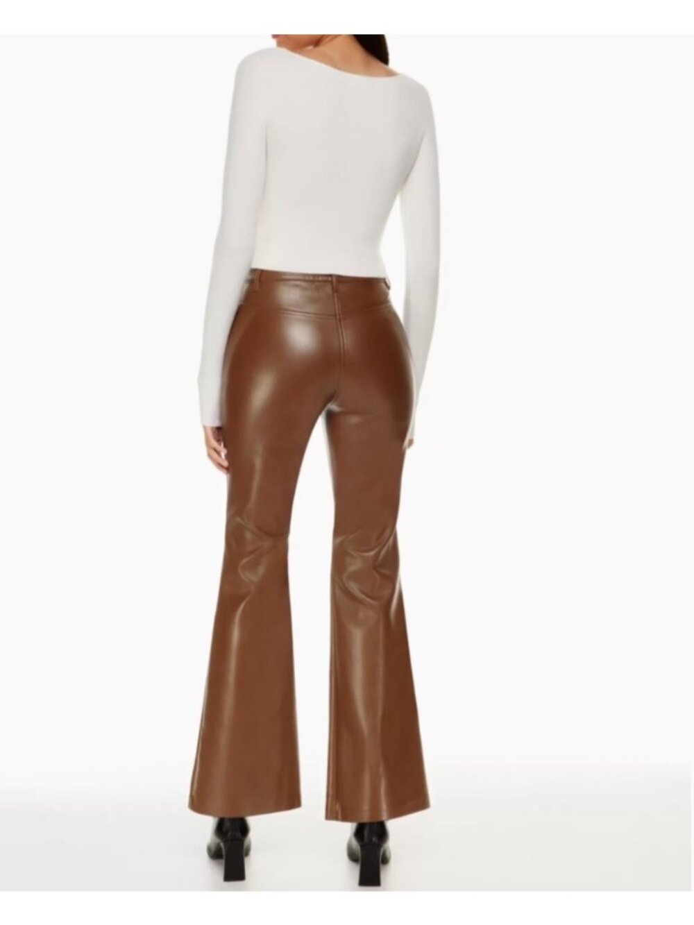 ARITZIA Wilfred Vegan Leather Beatrix High Waisted Flared Leg Pants Brown